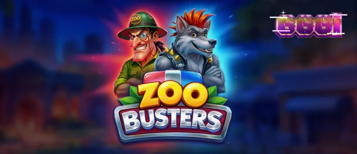 Tampilan visual slot Zoo Busters dengan karakter hewan punk